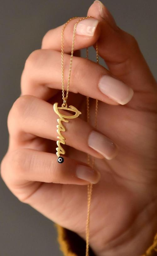 925 Ayar Gümüş Altın Kaplama Mineli Göz Isim Kolye