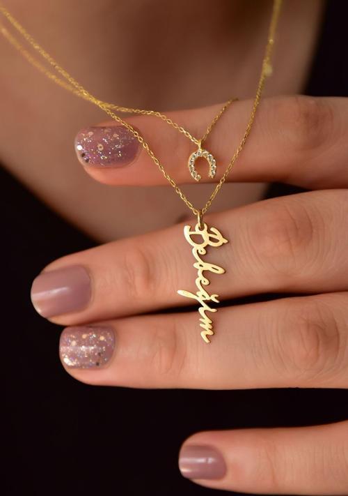 925 Ayar Gümüş Altın Kaplama Nal Ve Bebeğim Yazılı Asansörlü Kolye