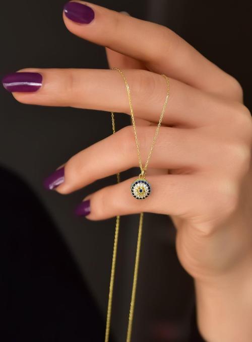 925 Ayar Gümüş Gold Kaplama Firuze Nazar Göz Kolye