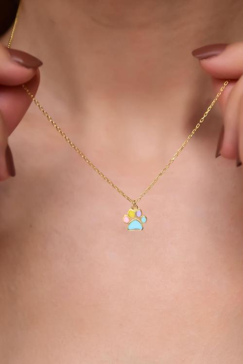 925 Ayar Gümüş Gold Kaplama Mineli Pati Kolye