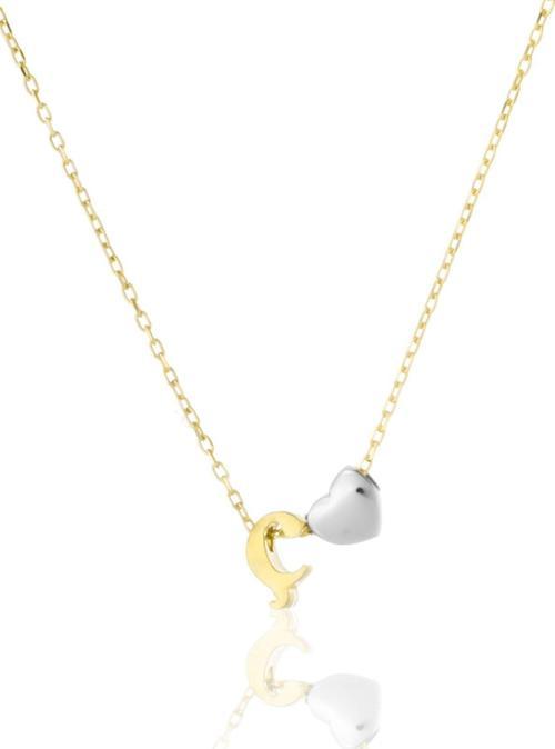 925 Ayar Gümüş Gold Kaplama Mini Üç Boyutlu Ç Harfi Kalp Kolye