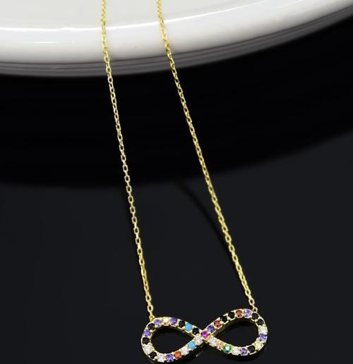 925 Ayar Gümüş Gold Kaplama Mix Taşlı Sonsuzluk Kadın Kolye