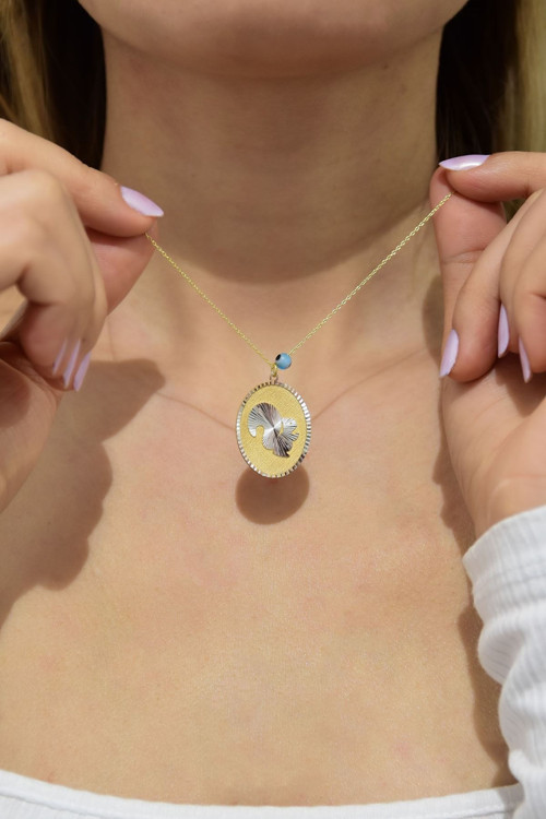 925 Ayar Gümüş Gold Kaplama Gözlü Sincap Plaka Kolye