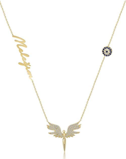 925 Ayar Gümüş Gold Kaplama Nazar Boncuklu Mikail Meleği Isimli Kolye