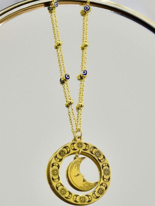 925 Ayar Gümüş Doğanın Güçleri Çemberli, Yenilenme Tılsımı Ay Sallantılı Nazar Mineli Zincirli Kolye