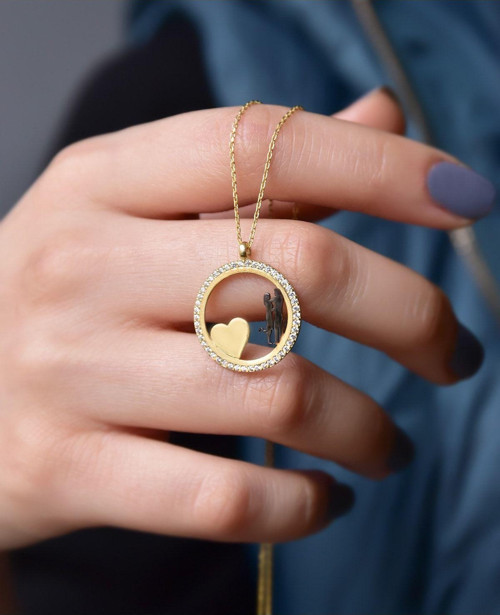 925 Ayar Gümüş Gold Kaplama Kalbimin Sahibi Sevgili Çember Kolye