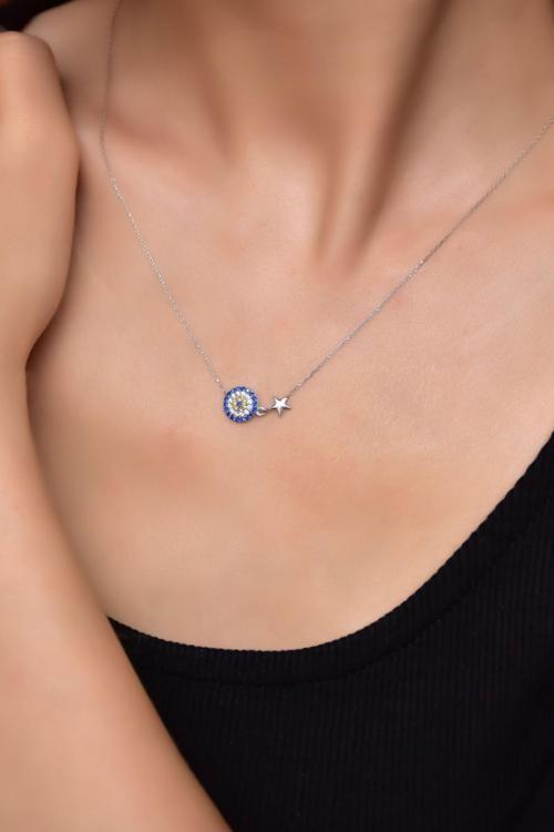 925 Ayar Gümüş Rodyum Kaplama Nazar Yıldız Kolye