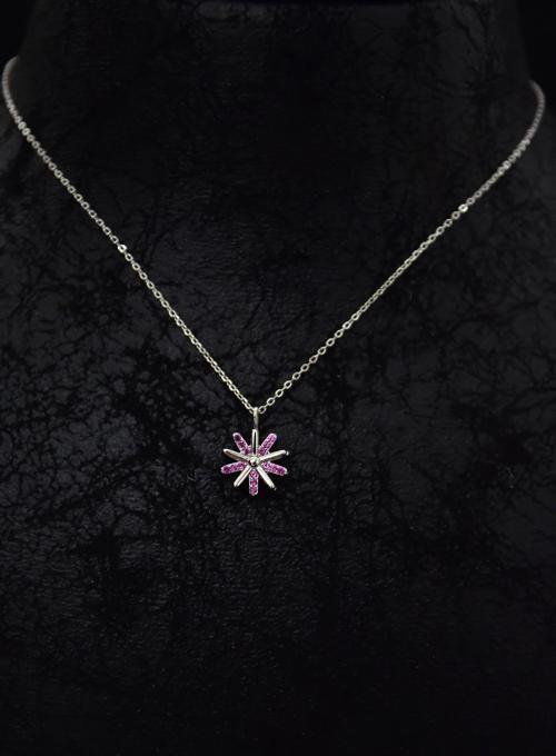 925 Ayar Gümüş Rodyum Kaplama Pembe Zirkon Taşlı Dönen Güneş Kolye