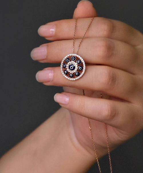 925 Ayar Gümüş Mine Gözlü Halka Kolye