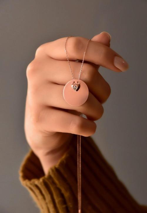 925 Ayar Gümüş Rose Kaplama Kalp Tektaş Plaka Kolye