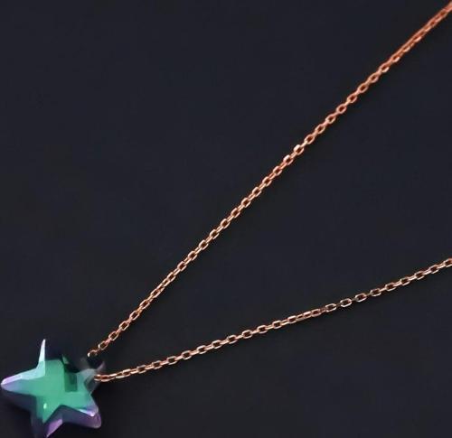 925 Ayar Gümüş Rose Kaplama Faset Kesim Parlayan Yıldız Kolye