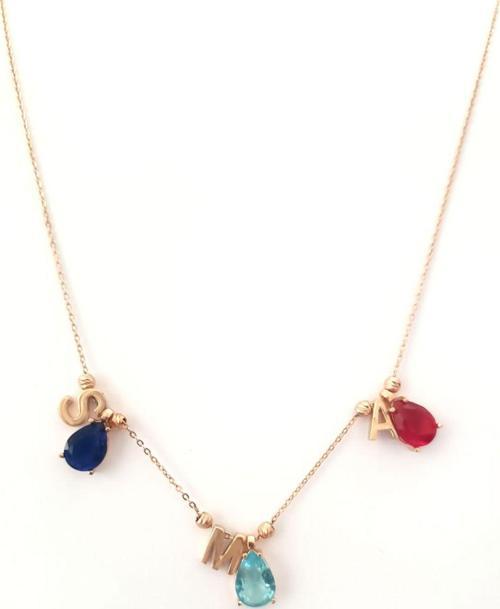 925 Ayar Gümüş Rose Kaplama Üçlü Damla Doğum Ayı Dorika Toplu , Harfli Kolye