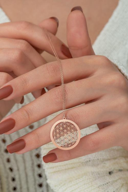 925 Ayar Gümüş Rose Kaplama Yaşam Çiçeği Kolye