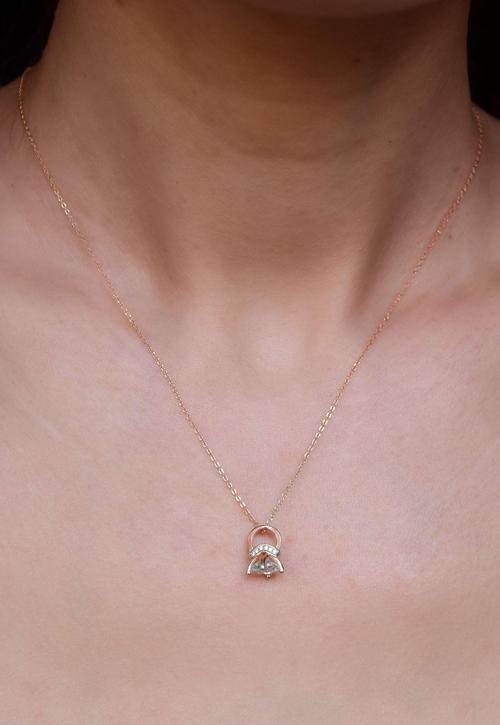 925 Ayar Gümüş Rose Kaplama Tektaş Yüzük Tasarım Kolye