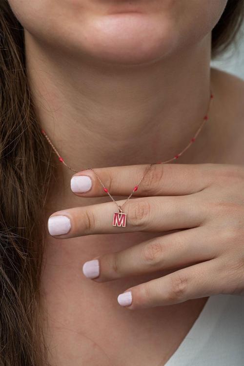 925 Ayar Mineli M Harfi Gümüş Kolye