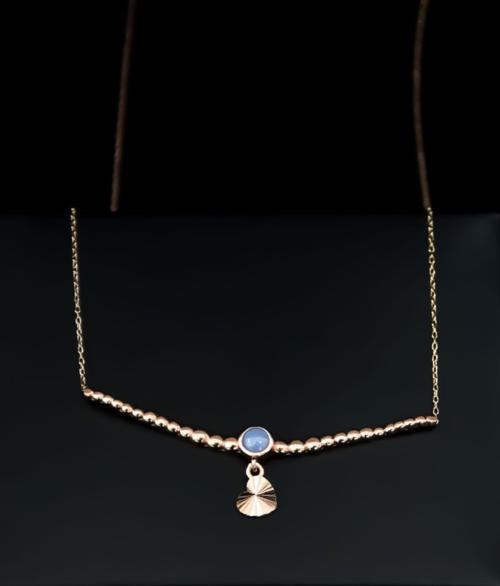 925 Ayar Gümüş Rose Kaplama Top Motifli Lila Ay Taşı Kalp Kolye