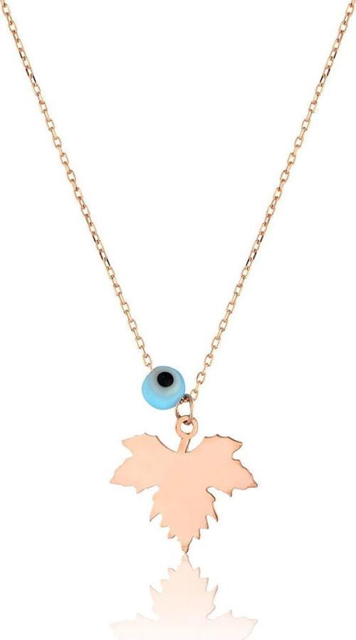 925 Ayar Nazar Boncuklu Gümüş Çınar Yaprağı Kolye