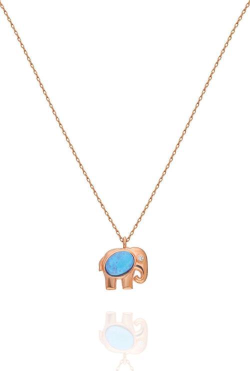 925 Ayar Opal Taşlı Gümüş Fil Kolye