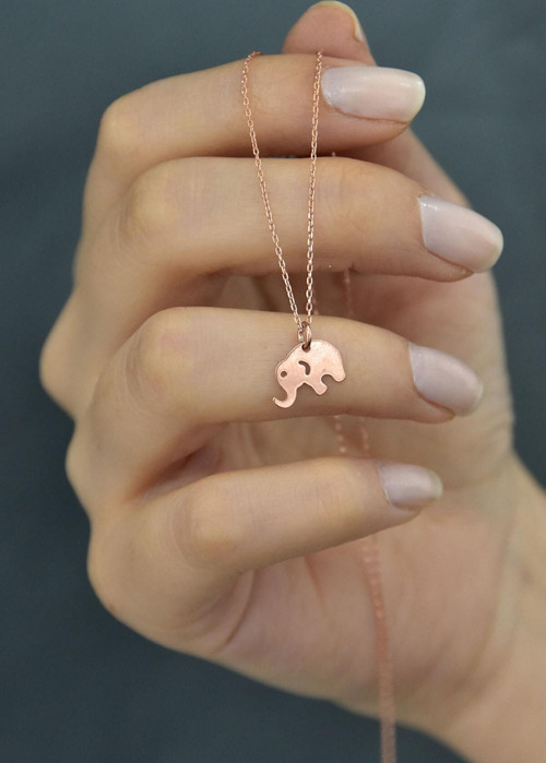 925 Ayar Rose Altın Kaplama Plaka Kesim Gümüş Fil Kolye