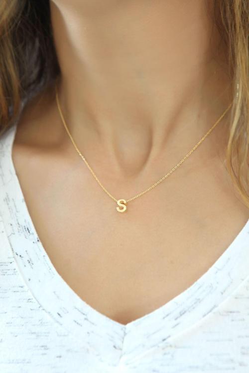 Harf Kolye. Üç Boyutlu S Harfi. Rose Altın Kaplama 925 Ayar Gümüş.