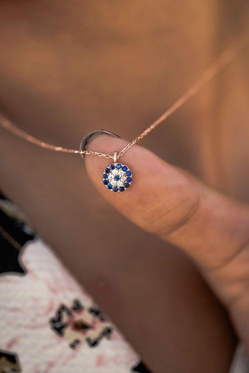 925 Ayar Rose Altın Kaplama Gümüş Nazar Kolye