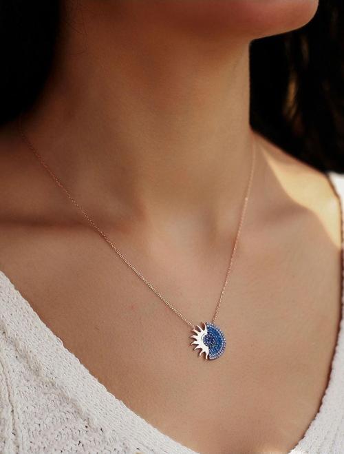 925 Ayar Zirkon Taşı Gümüş Güneş Kolye