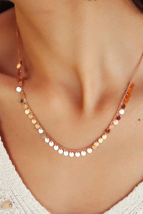 925 Ayar Rose Altın Kaplama Gümüş Pul Kolye