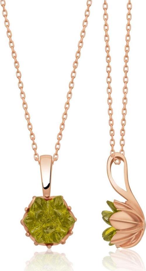 Lotus Çiçeği Olive Yeşil Taşlı Kadın Kolyesi Uvps100547