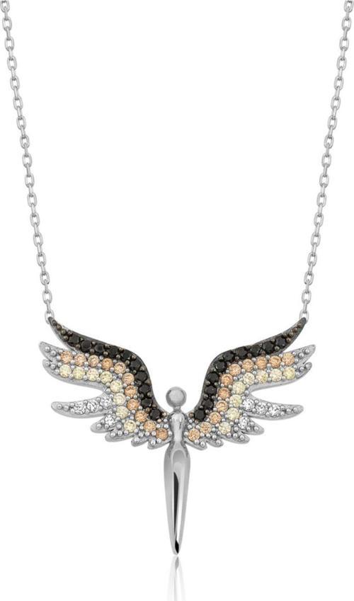 Melek Kolye Renkli Taşlı Rodum Kaplama Gümüş