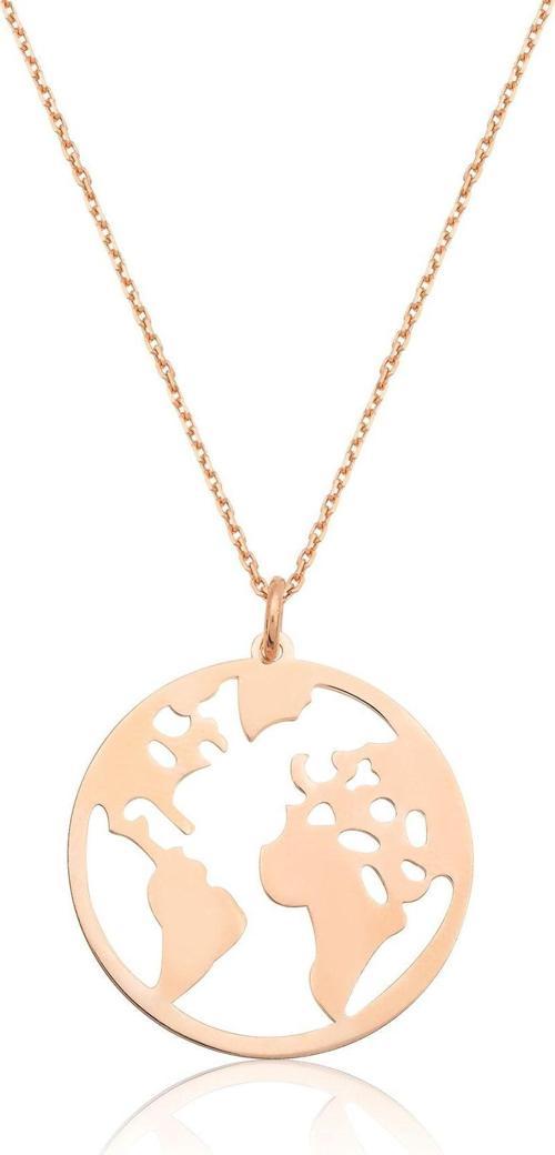 Dünya Haritası Kolye Halka Formda Rose Altın Kaplama 925 Ayar Gümüş - Uvps100181