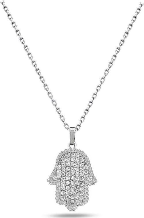 Timeless Series Zirkon Taşlı Gümüş Koruyucu El Kolyesi