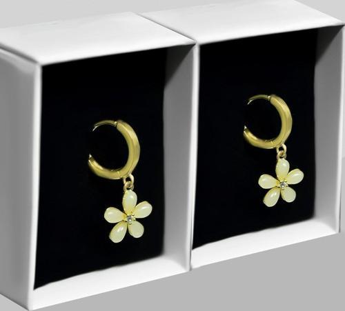 925 Ayar Gümüş Gold Kaplama Ay Taşlı Yasemin Çiçeği Klipsli Halka Küpe
