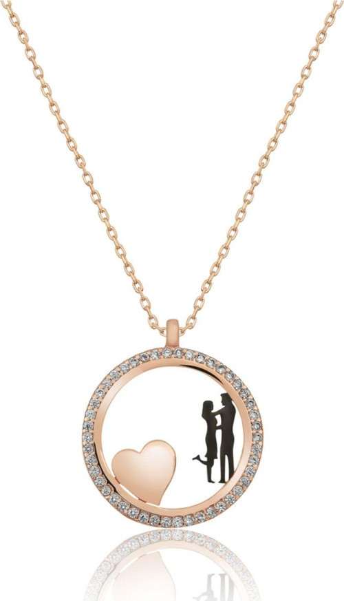Sevgililer Kalp Aşk Halka Kolye Rose Gold Kaplama Gümüş Uvps100571