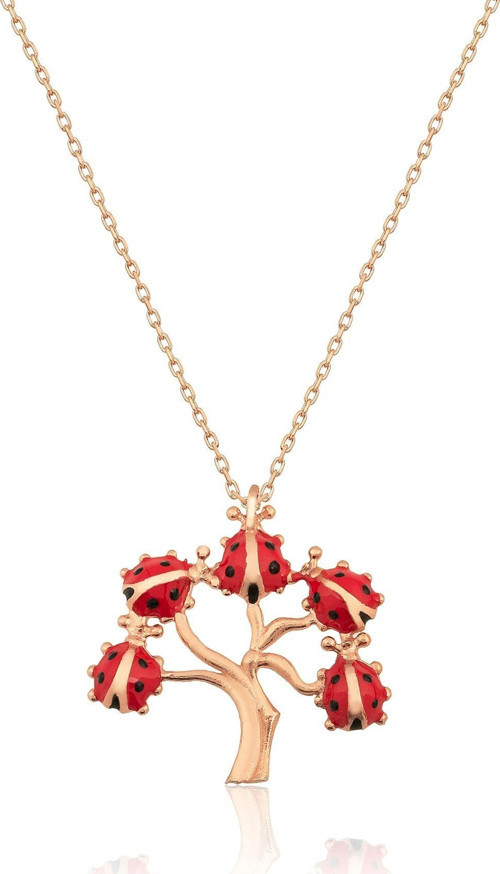 Uğur Böceği Hayat Ağacı Kolye Rose Gold Kaplama 925 Ayar Gümüş Uvps100511