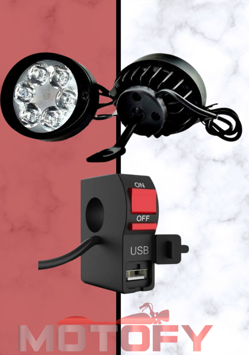 6 LEDLİ AYNA BAĞLANTILI AÇI AYARLI ULTRA GÜÇLÜ MOTOSİKLET SİS FARI VE GÜNDÜZ LEDİ + USB ŞARJ BAĞLANTILI AÇ KAPA BUTONU FULL SET