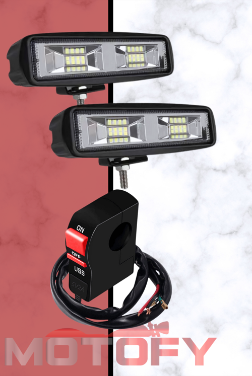 TWİNER 60W MOTOSİKLET LED SİS FARI TAKIMI VE USBLİ AÇ KAPA BUTONU SETİ