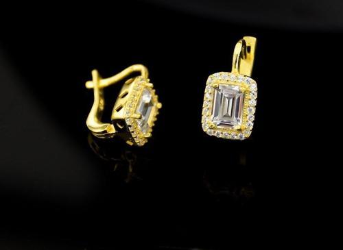 925 Ayar Gümüş Altın Kaplama Baget Taşlı Küpe