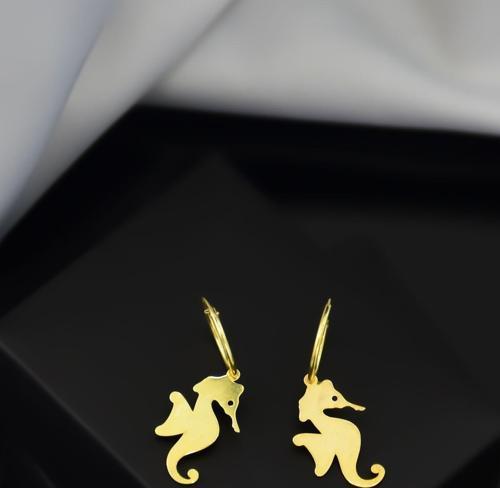 925 Ayar Gümüş Altın Kaplama Denizatı Model Halka Küpe