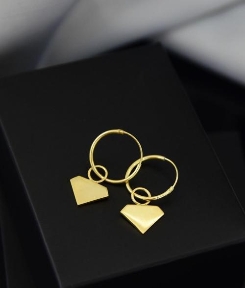 925 Ayar Gümüş Altın Kaplama Elmas Model Halka Küpe