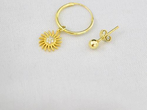 925 Ayar Gümüş Altın Kaplama Güneş Halka Ve Top Küpe