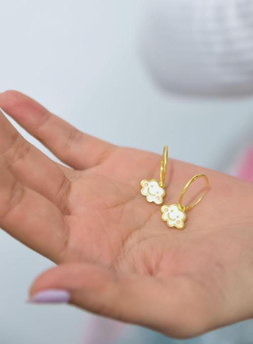 925 Ayar Gümüş Gold Kaplama Mineli Pamuk Bulut Küpe