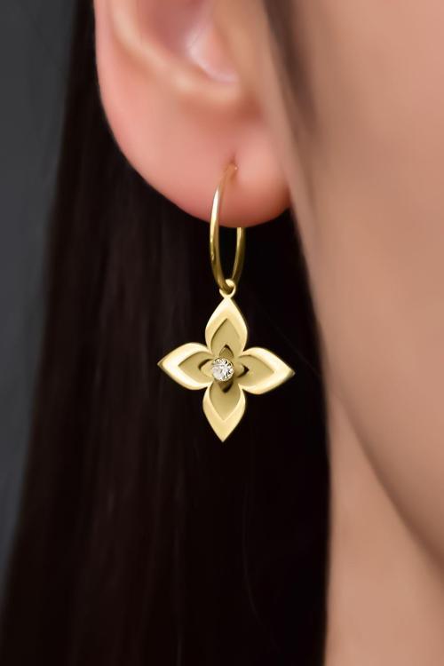 925 Ayar Gümüş Gold Kaplama Nisan Ayı Doğum Taşı Lilyum Çiçeği Halka Küpe