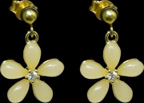 925 Ayar Gümüş Gold Kaplama Ay Taşlı Yasemin Çiçeği Çivili Küpe