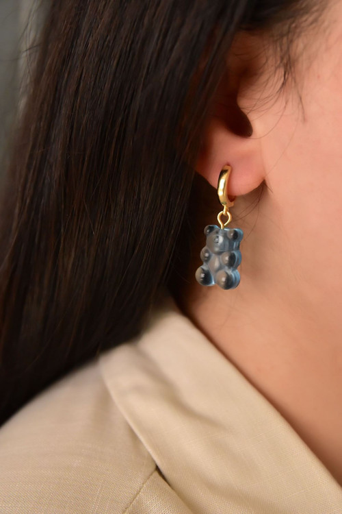 925 Ayar Gümüş Altın Kaplama Lacivert Jelibon Küpe