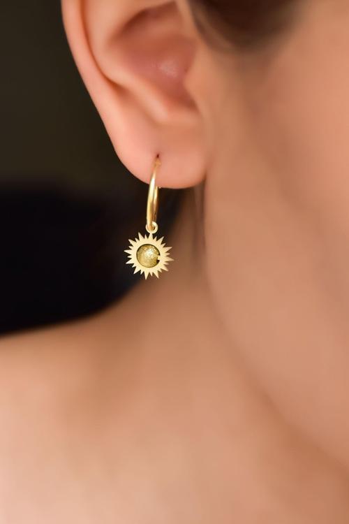 925 Ayar Gümüş Gold Kaplama Sim Toplu Güneş Halka Küpe