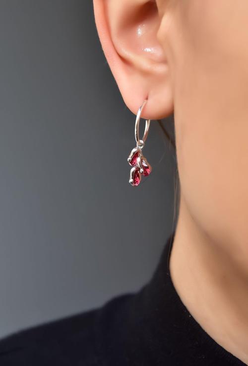 925 Ayar Gümüş Rodyum Kaplama Temmuz Ayı Doğum Taşlı Kübik Drop Küpe