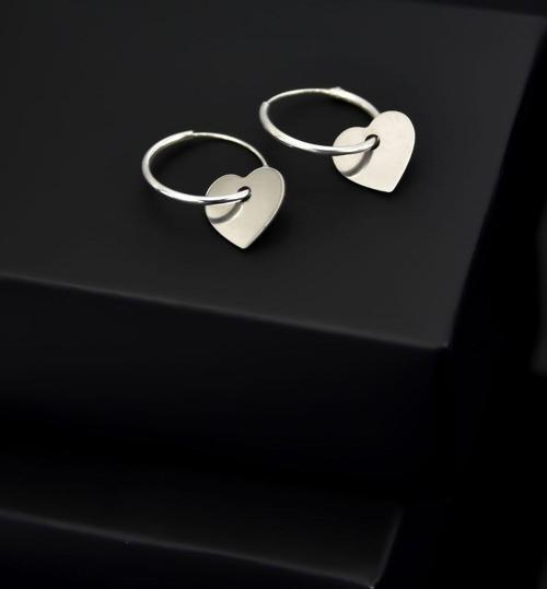 925 Ayar Gümüş Rodyum Kaplama Kalp Halka Küpe