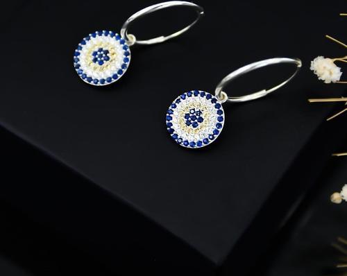 925 Ayar Gümüş Rodyum Kaplama Küçük Boy Nazar Halka Kadın Küpe Uvpts300016-1