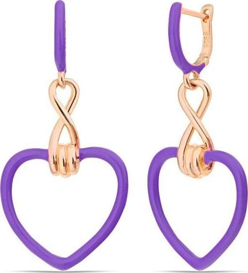 925 Ayar Sonsuzluk Detaylı Mor Kalp Gümüş Kadın Küpe