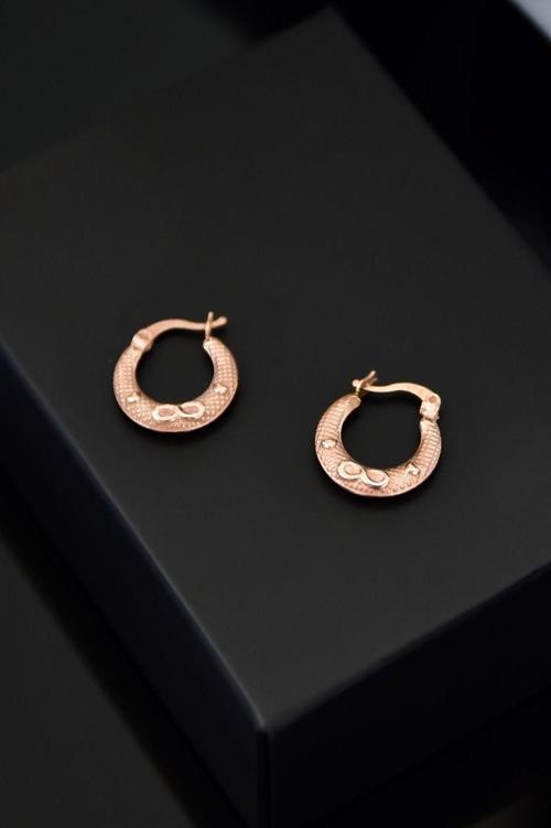 925 Ayar Gümüş Rose Kaplama Sonsuzluk Desenli Klipsli Küpe